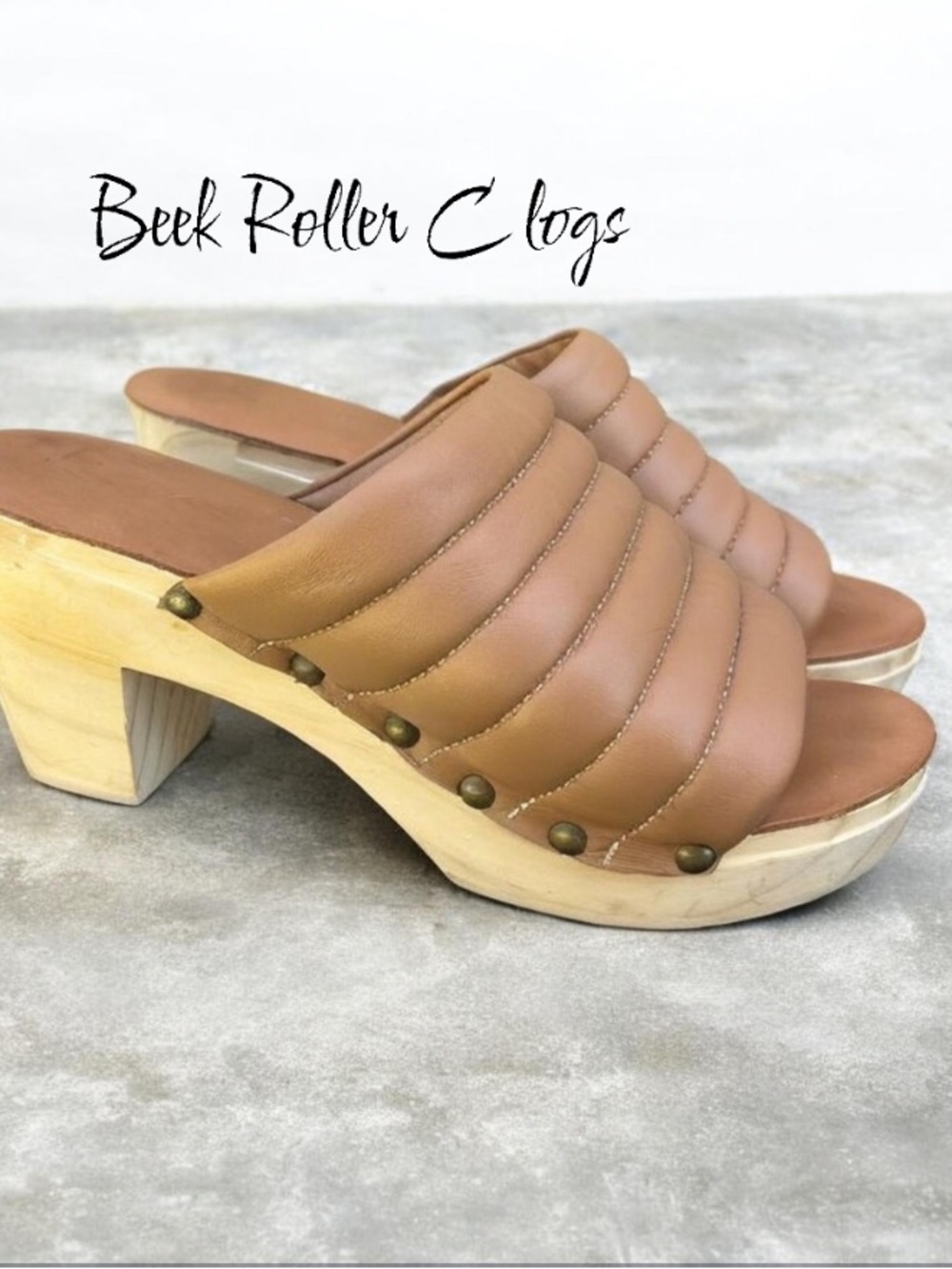 Beek Wooden Platform Roller Clogs/Mules Puff Leather